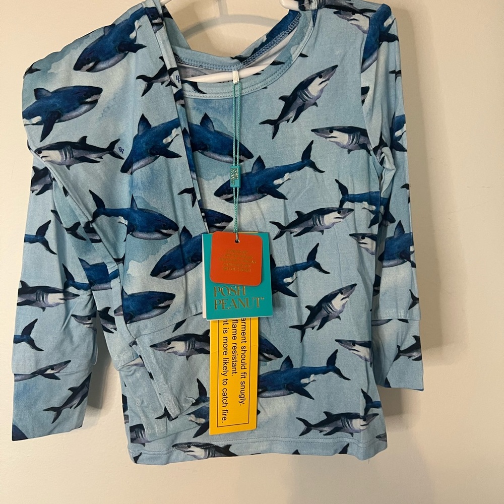 Posh Peanut Blue Shark Pajama Set